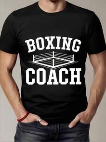 Camiseta de Manga Corta Negra con Estampado de Ring de Boxeo y Texto Boxing  para Entrenadores de Boxeo - Negro - Ver 6