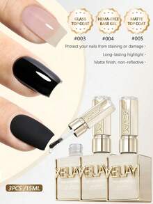 XEIJAYI Bộ 3 sản phẩm gồm: Sơn lót 15ml, Sơn phủ mờ và Sơn phủ bóng, Lớp phủ cao su trong suốt lâu trôi, Sơn móng tay gel bóng cao cấp chịu được đèn LED UV. - Trong sáng - Xem 2