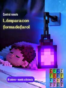 Lámpara con forma de farolillo inspirada en los videojuegos, luz nocturna de la serie pixel-art con función de control remoto. Ofrece una iluminación suave y 16 efectos de color personalizables. Se puede colgar o colocar en posición vertical para un uso versátil en múltiples entornos - Forma de linterna - Ver 1