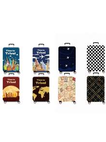 1件装时空旅行印花加厚行李箱保护套,加厚行李箱配件,适用于商务出行、度假、旅行、行李托运、返校等场合,为您的行李增添色彩。适用于20-28英寸行李箱。 - 黑色 - 查看 2