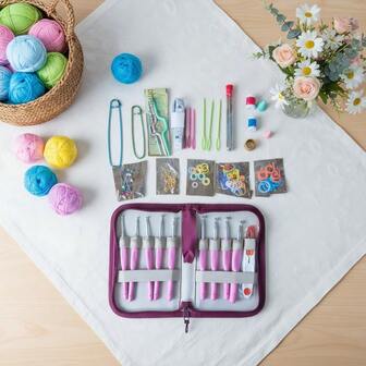 1 Set Of 9pcs Ergonomic Crochet Hooks With Colored Metal Heads, Crochet Needle Set With Accessories And Hook Case, 2.0-6.0mm Smooth Soft Grip Crochet Needles Knitting Needles Craft Kit, Suitable For Beginners And Experienced Crocheters