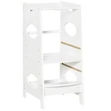 Toddler Step Stool With Safety Rail | Adjustable Kids Learning Tower For Kitchen Counter In White - Default - View 9