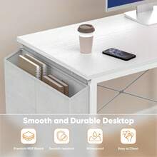 47 Inch L Shaped Computer Desk With Reversible Storage Shelves, Home Office Corner Desk Study Writing Table With Hutch, Study, - trắng - Xem 4