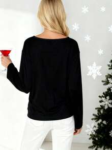 Christmas Hat & Goblet Print Drop Shoulder Tee