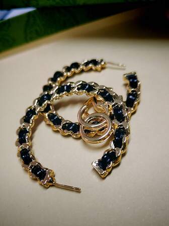 2 piezas Pendientes de aro grandes de OC, pendientes de aro envueltos en cuero de moda, pendientes personalizados exagerados, nuevos pendientes para mujeres