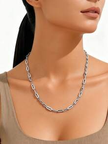 MONALLY Dây chuyền kẹp giấy bằng thép không gỉ mạ vàng 18K, kiểu dáng tối giản, bản dày, thích hợp đeo hàng ngày, món quà hoàn hảo. - chuỗi vòng cổ - Xem 4