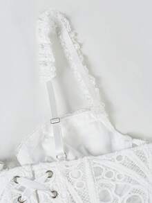 1 buah Atasan Bustier Pendek Bertekstur Transparan Berwarna Hijau Mint dengan Detail Renda Bunga dan Lubang-lubang, Cocok untuk Pemakaian Sehari-hari/Pesta/Pernikahan - Putih - View 6
