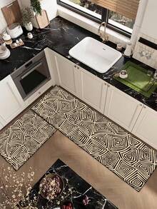 1pc Of Asymmetric Geometric Pattern Rubber Soft Mat For Kitchen Floors, A Water-Absorbing Mat That Is Easy To Clean. Suitable For Use In Kitchens, Bathrooms, And Other Areas. Ideal For Use Throughout The Year And For Various Holidays. - Multicolor - View 10