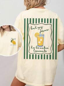 耶稣柠檬水T恤，但我的耶稣会做柠檬水，女士印花T恤，休闲圆领短袖夏季T恤 - 淺杏色 - 查看 4