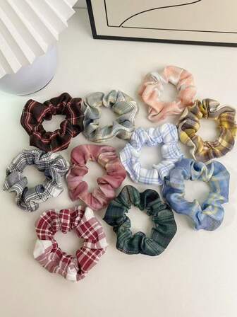 10 Sets Of Cute Pink Girls Without Damaging Their Hair, With Polka Dots And Korean Style High-End Hair Tie, High Elasticity Color Ponytail, Blue, 10 Sets To Choose From ,Scrunchies ,Scrunchy Hair Ties