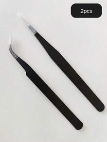 1/2pcs Stainless Steel Black Anti-Static Thickened Angled Tweezers, Handmade DIY Planner & Nail Art Specialized Tool, Precise Grip Anti-Slip Durable Multi-Functional Handicraft Auxiliary Tool, Practical - Black - View 6