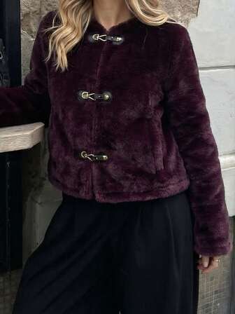 Women's Fashionable Versatile Round Neck Bow Tie Double-Sided Faux Fur Jacket, Autumn/Winter