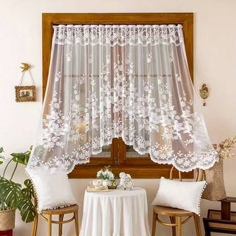 1 Panel Large Size Floral Jacquard Country Style Curtain, Rod Pocket Top Hanging, Suitable For Living Room, Bedroom, Balcony, Kitchen, Cabin, Garden, Window Decor