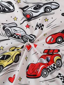 2件套男童及青少年休闲卡通赛车印花长袖圆领睡衣套装（含上衣和裤子），阻燃，四季皆宜