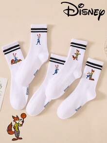 Disney 1 Pair/5 Pairs/10 Pairs Women's Mid-Calf Socks - Pattern, Couple Mid-Calf Socks, Two-Stripe Sports Mid-Calf Socks, Versatile Style, Suitable For Daily Wear And As Holiday Gifts - Multicolor - View 2