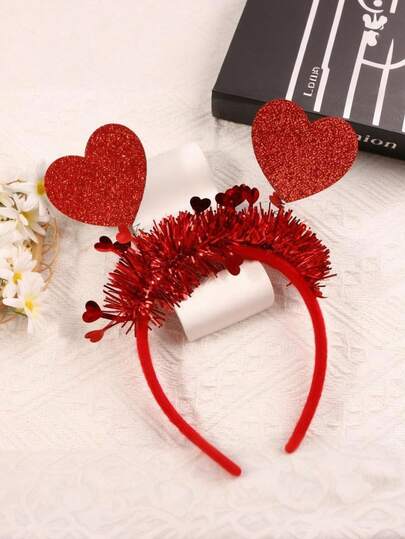 2pcs Red Heart Headband Set | Perfect For Valentine'S Day, Weddings, And Festive Celebrations, Hand Wash Only, Cute And Sweet Style With Sequins