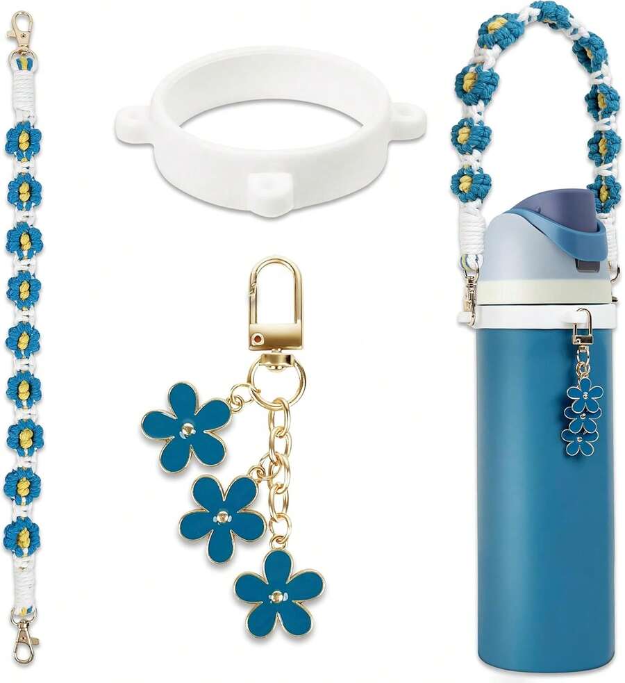 Juego de correa de y dije para botella de agua de 24 onzas, 32 onzas, 40 onzas, Kids, vaso de café,, incluye correa de asa, para accesorios y accesorios - Camuflaje genial - Ver 1