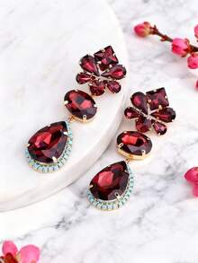 sehuoran 1 Pair Handmade Copper Alloy Welded Geometric Shape Teardrop Glass Crystal Dangle Earrings For Women