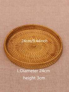 Bandeja decorativa redonda hecha a mano de ratán, bandeja decorativa de escritorio de unicolor japonés de mimbre para almacenar desayuno, café, bebidas, aperitivos y frutas, adecuada para mesa de comedor, escritorio del hogar y decoración, picnic y camping - Multicolor - Ver 8