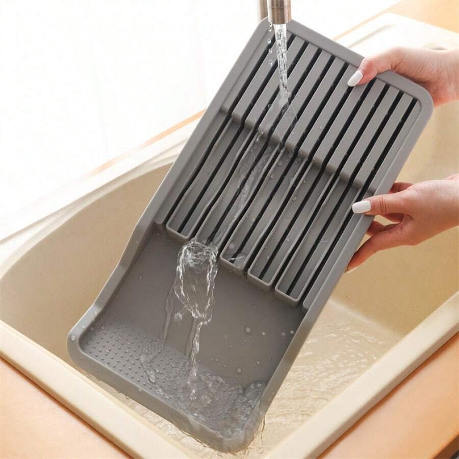 1个多功能厨房刀具沥水架，塑料刀具收纳盒及支架 - 灰色 - 查看 1