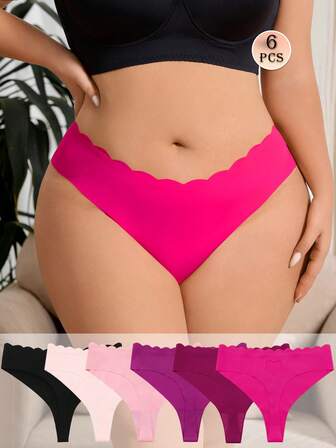 6 st kvinnor plusstorlek sexiga söta ihåliga kärleksformade sexiga stringtrosor, rosa stretchiga trosor, damunderkläder och underkläder