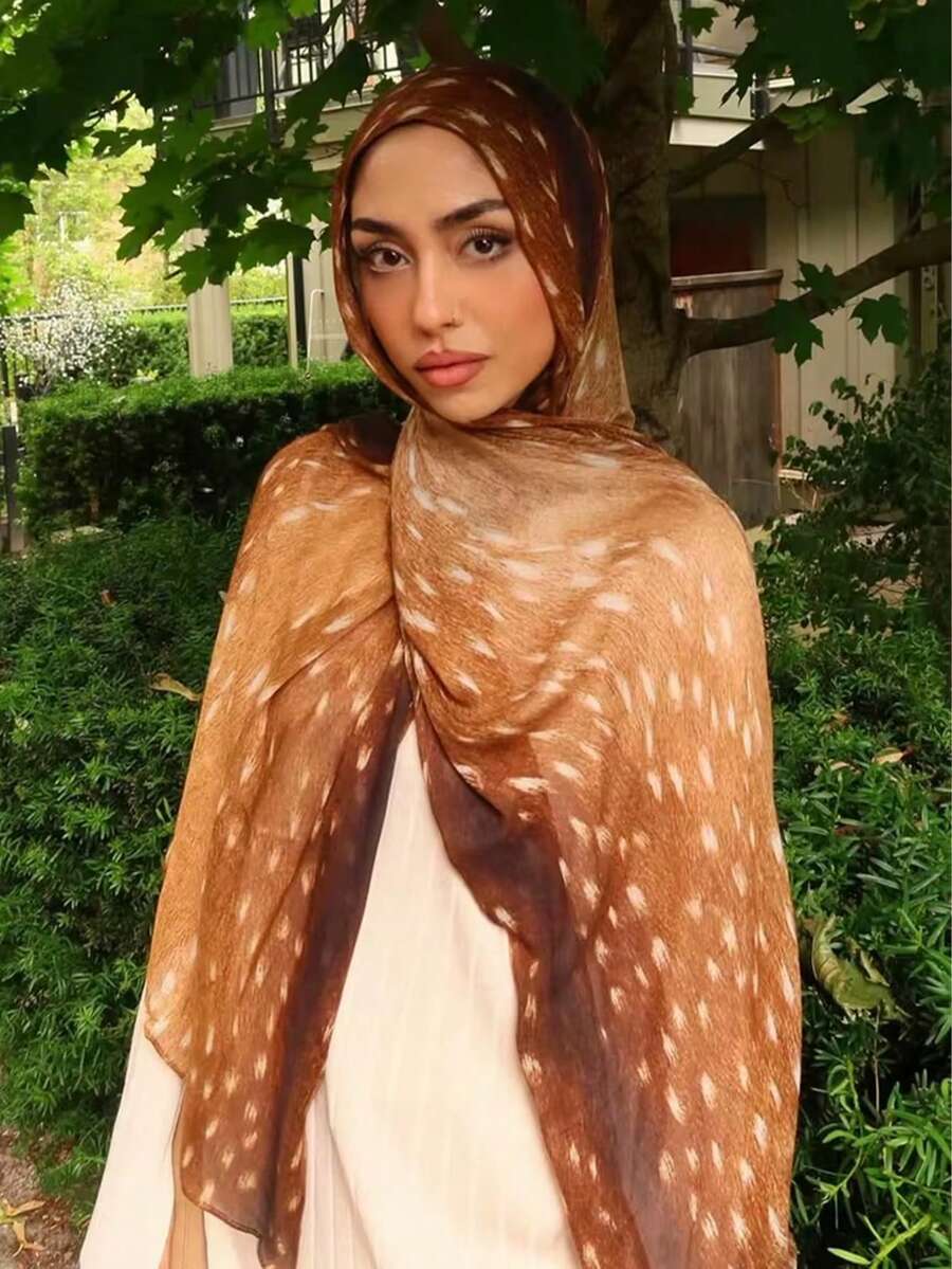 1条新款印花围巾，高端渐变大理石水彩印花，优雅女士头巾，柔软材质，多功能防晒/防风围巾披肩，适合日常生活/节日/派对，可作为阿巴雅配饰或女士面纱搭配连衣裙。