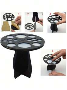 28-Slot Foldable Acrylic & Silicone Makeup Brush Holder - Black, Sturdy Adhesive Non-Slip Design, Suitable For Nail Art & Paintbrushes, Space-Saving Desktop Organizer, Geometric Slot Design, Durable Artist Brush Rack - Multicolor - View 8