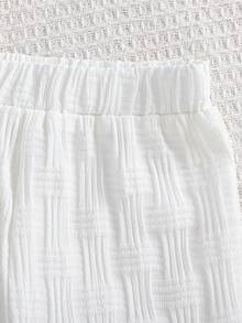 2 piezas Conjunto de camisa y pantalones cortos con estampado de dibujos animados lindos y texturizados para niño pequeño, moda callejera para niños - Blanco - Ver 5