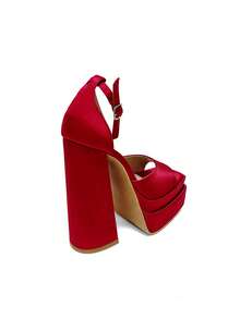 Women's Buckle Design Fashion Daily Wear & Wedding Thick Sole High Heel Sandals - Red - View 2