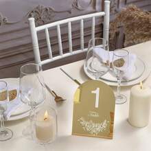 5 x 7 英寸亚克力金色镜面桌号牌，带支架，优雅婚礼装饰，宴会厅中心摆件
