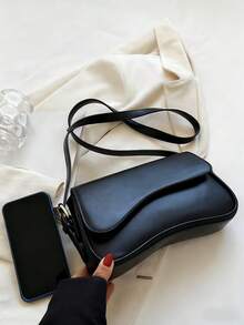 Minimalist Flap Square Bag Simple Solid Color Flap Underarm Bag, PU Leather Textured Bag Purse, Fashion Versatile Bag , Old Money