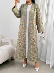 Women's Elegant Floral Jacquard Long Sleeve Arabic Robe, Party Dress, Graceful Cardigan, New Year's Eve Robe, Valentine's Day Dress, New Year Dress - Multicolor - View 4