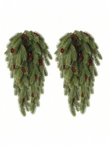 1pc 30-Inch Artificial Christmas Green Foliage Wall Decor With Pinecones, Norfolk Pine Plant Wall Hanging, Realistic Tactile Pine Wreath, Staircase Wall Decor, Suitable For Christmas Door Frame Fireplace Decoration, Holiday Decor, Seasonal Decoration, Realistic Pine Design, Holiday Wreath, Durable Plastic, Decorative Hanging, Holiday Shoppers, Home Decor - Multicolor - View 16