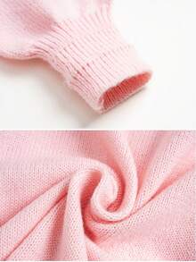 Delicate Style Short Cardigan Sweater Women, Lace Design Knitted Jacket - Pink - View 3