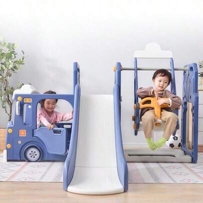 バス滑り台 ブルー バス滑り台 すべり台 ブランコ スイング 大型遊具 すべりだい スライダー 室内 遊具 キッズ キッズパーク 子供 バスケットゴール