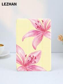 1pc Cream Yellow Tiger Lily Printed Flat Protective Case, Compatible With IPad 10.2", IPad Pro 11" 2021/2020/10th Gen, IPad (A16) 11" 11th Gen 2025, IPad 8th/9th/10th Gen, Galaxy Tab A8 10.5" 2022, Matepad 10.4"/Tab, With Pencil Slot, Anti-Drop, Tablet Stand Protective Cover, Romantic Gift For Family And Friends - Multicolor - View 3