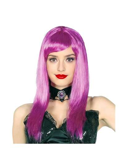 1 Stück - Fluoreszierend lila Pony Lange Gerade Perücke | Bombshell & Baddie Party Stimmung mit Nachtbeleuchtung, Valentinstag Kostüm
