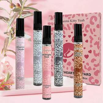 5 st x 10 ml leopardmönstrad doftmist presentset, luftfräschare, flamlös diffusor, bästa bärbara presenten för vänner, äldre, familj, högtider, födelsedag, jul, alla hjärtans dag