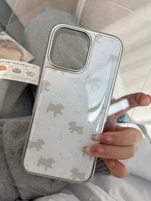 1pc Retro Puppy Teddy Dog Silver Border Plating Phone Case Compatible With Iphone 16pro 15 14 Plus 13 12 11 17 Pro Max Case Cute Luxury Cartoon Shockproof Cover - White - View 2