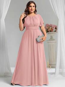 EVERPRETTY Elegant Chiffon Long Bridesmaid Dress, Suitable For Weddings - Pink - View 5