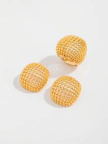 3件套女士金属镂空几何半球和圆形设计耳环和戒指套装，简约时尚独特金戒指，优雅珠宝套装，适合派对和正式场合 - 耳飾+戒指套裝 - 查看 7