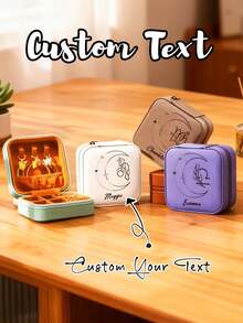 Personalized Zodiac & Moon Pattern Jewelry Box - Beige Travel Jewelry Storage Box, Zipper Closure, Fabric Lining, Perfect Bridesmaid Proposal Gift Or Couple's Keepsake, Elegant Design | Soft Lining, Wedding Gift, Jewelry Box, Ramadan Gift, Bridesmaid Gift, Wedding Gift, Travel Jewelry Box, Eid Gift, Arabic Gift, Valentine's Day Gift - Multicolor - View 4