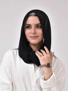 1 pieza Hijab de unicolor clásico instantáneo para mujer, pañuelo para el cuello cosido previamente, estilo turbante ajustable, versátil y práctico, tela de gasa elástica, cómodo y transpirable, adecuado para uso diario, deportes, yoga - Multicolor - Ver 2