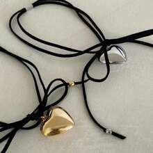 Adjustable Knotted Bow Heart Pendant Necklace, Elegant Choker Necklace - Heartfelt Silver - View 4