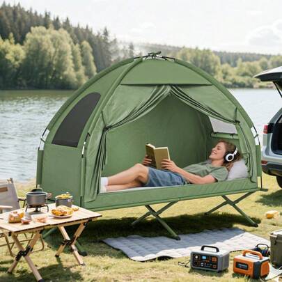 Camping Tent Cot Combo, Single Person Off-Ground Tent