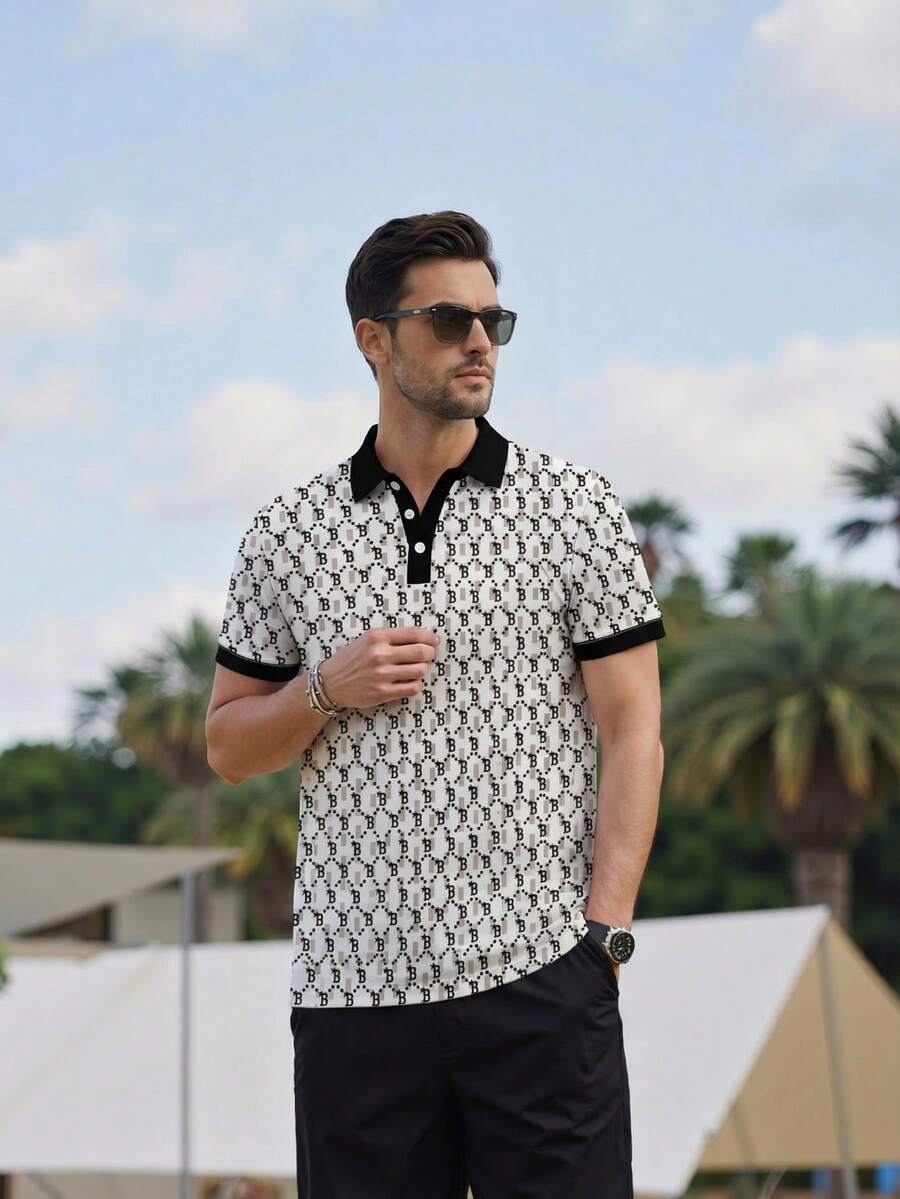 男士印花短袖Polo衫，春夏款 - 彩色 - 查看 1