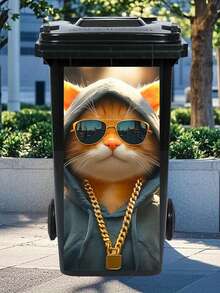 3D Cartoon Cat, Flowers, Elephant Printed Trash Can Sticker Waterproof PVC Outdoor Trash Can Trash Can Poster Peeling Sticker 4 Sizes