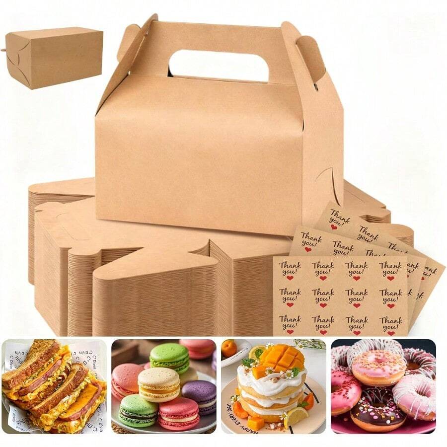 YQQ 30 Pack Cajas de Cartón Kraft para Lonche con Asa Cajas de Dulces para Fiesta 16x9x8.2 cm Fondo Resistente para Postres Galletas Snacks Ideal para Picnics Bodas Cumpleaños y Eventos5735 - Marrón30 - Ver 1