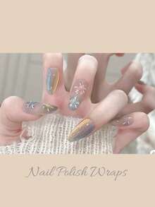 1张14片半固化凝胶美甲贴纸，超长指甲油贴纸，亮面凝胶封层，粉色炸弹 - 淡紫色 - 查看 6