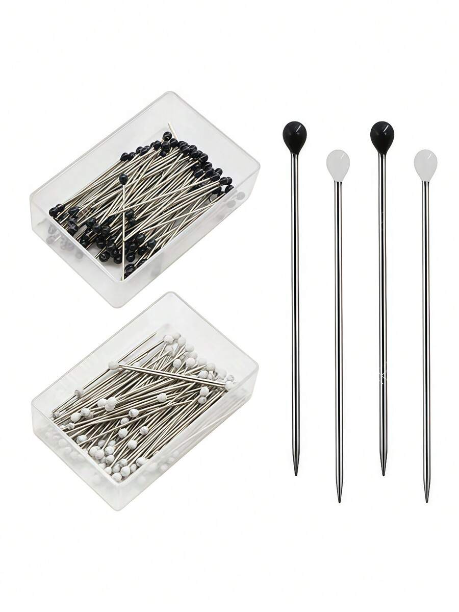 95 piezas de alfileres de cabeza de plástico negro y blanco, alfileres de costura para manualidades DIY, suministros para hacer joyas